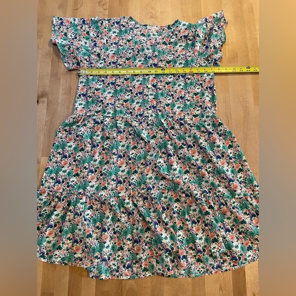 JODIFL Floral Teal/Pink Short Flutter Sleeve Dress Button Front Tiered Small - Picture 7 of 11